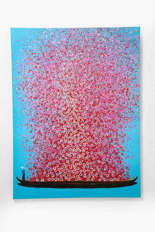 Kare - Canvas Picture Flower Boat Blue Pink 120x160cm