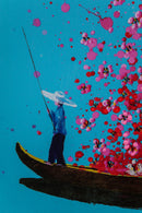 Kare - Canvas Picture Flower Boat Blue Pink 120x160cm