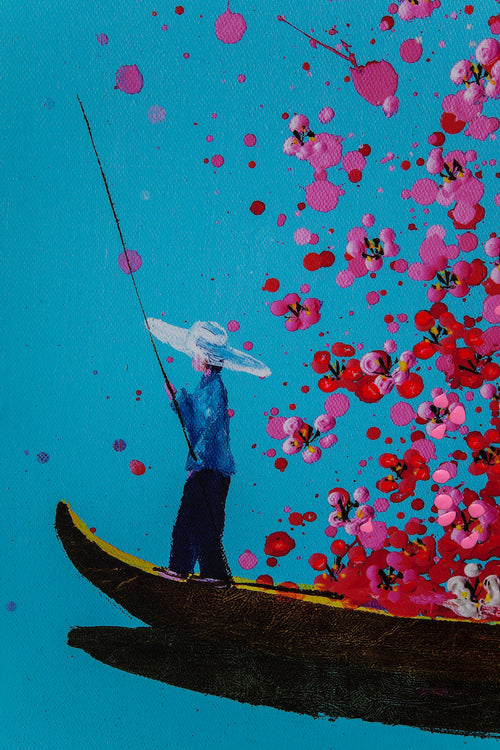 Kare - Canvas Picture Flower Boat Blue Pink 120x160cm