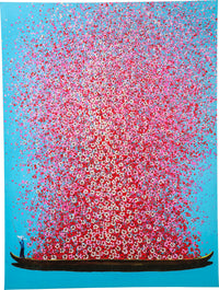 Kare - Canvas Picture Flower Boat Blue Pink 120x160cm