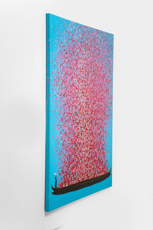 Kare - Canvas Picture Flower Boat Blue Pink 120x160cm
