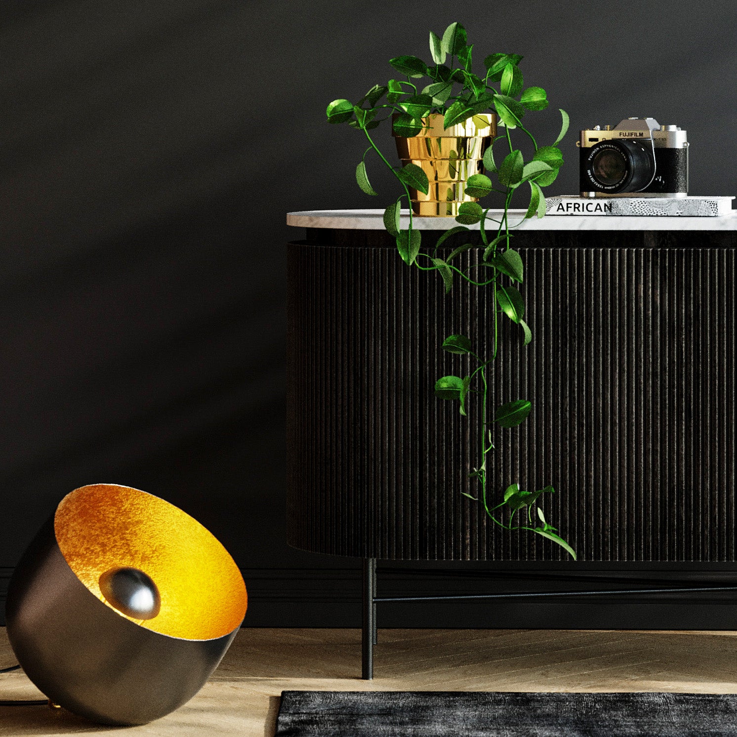 Kare - Floor Lamp Apollon Smooth Graphite Ø35cm