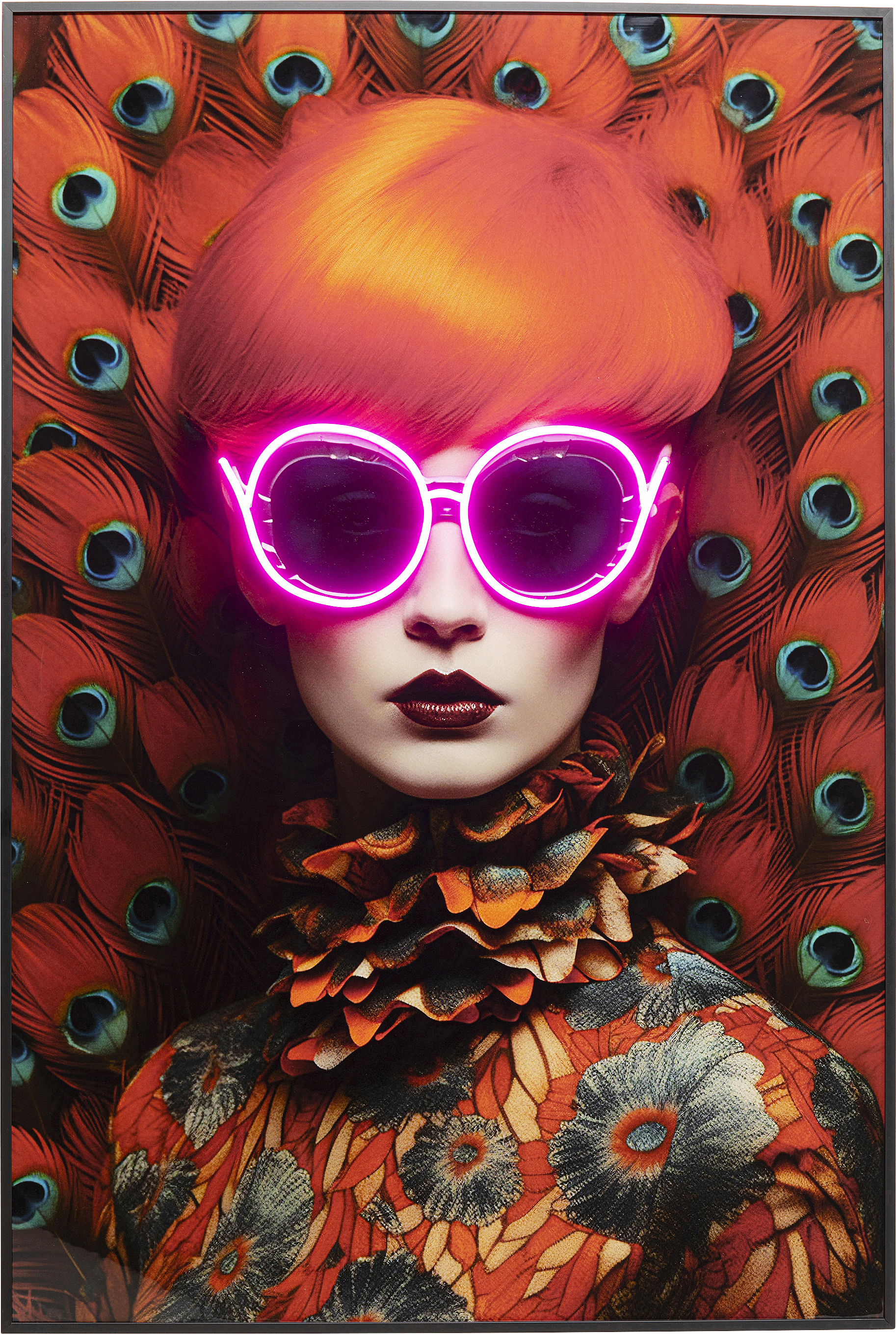 Kare - Framed Picture LED Fancy Red Lady 120x80cm