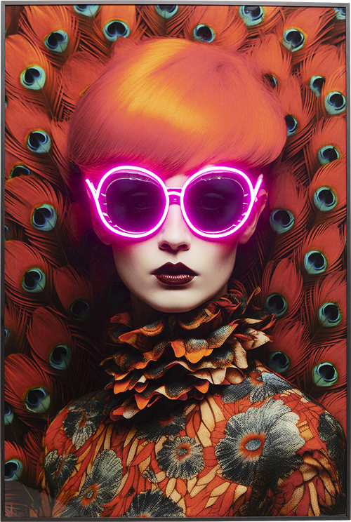 Kare - Framed Picture LED Fancy Red Lady 120x80cm