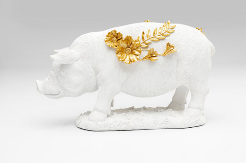 Kare - Deco Figurine Flower Pig White 21cm