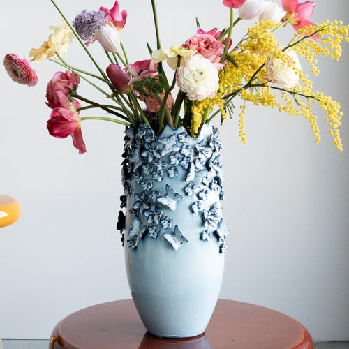 Kare - Vase Butterflies Lightblue 50cm