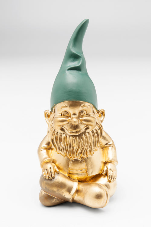 Kare - Deco Figurine Gnome Sitting Gold Green 19cm