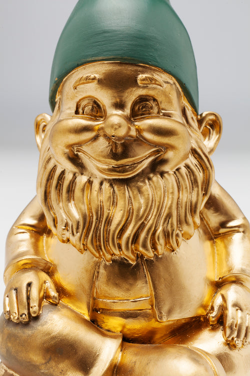 Kare - Deco Figurine Gnome Sitting Gold Green 19cm
