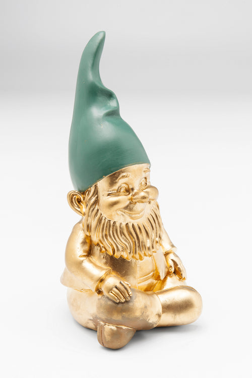 Kare - Deco Figurine Gnome Sitting Gold Green 19cm
