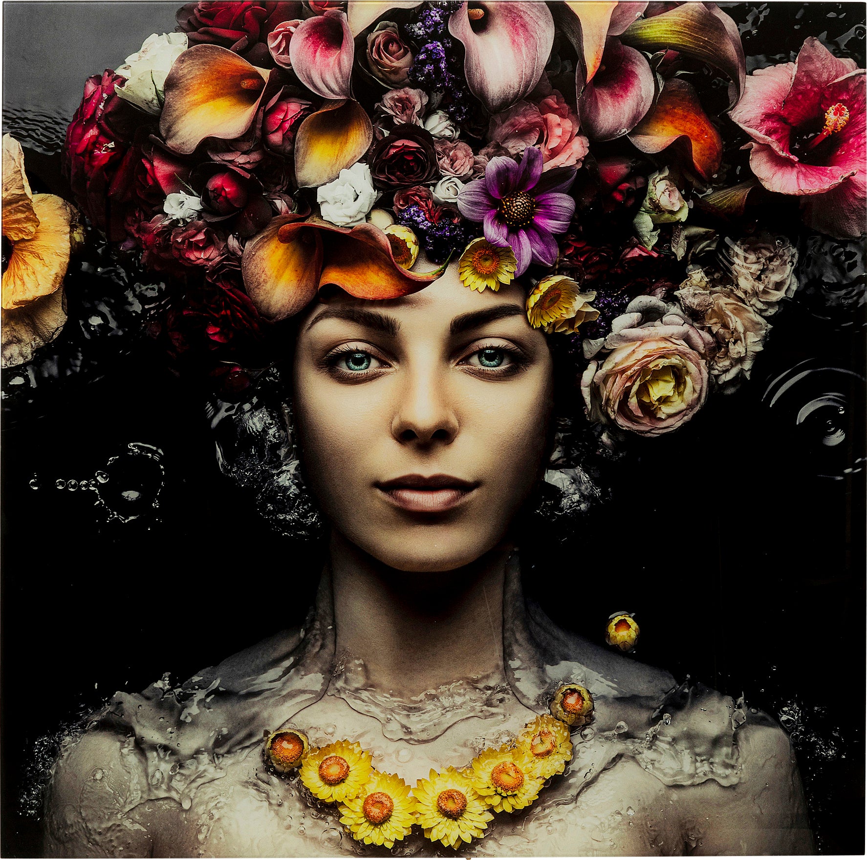 Kare - Glass Picture Flower Art Lady 120x120cm