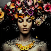 Kare - Glass Picture Flower Art Lady 120x120cm