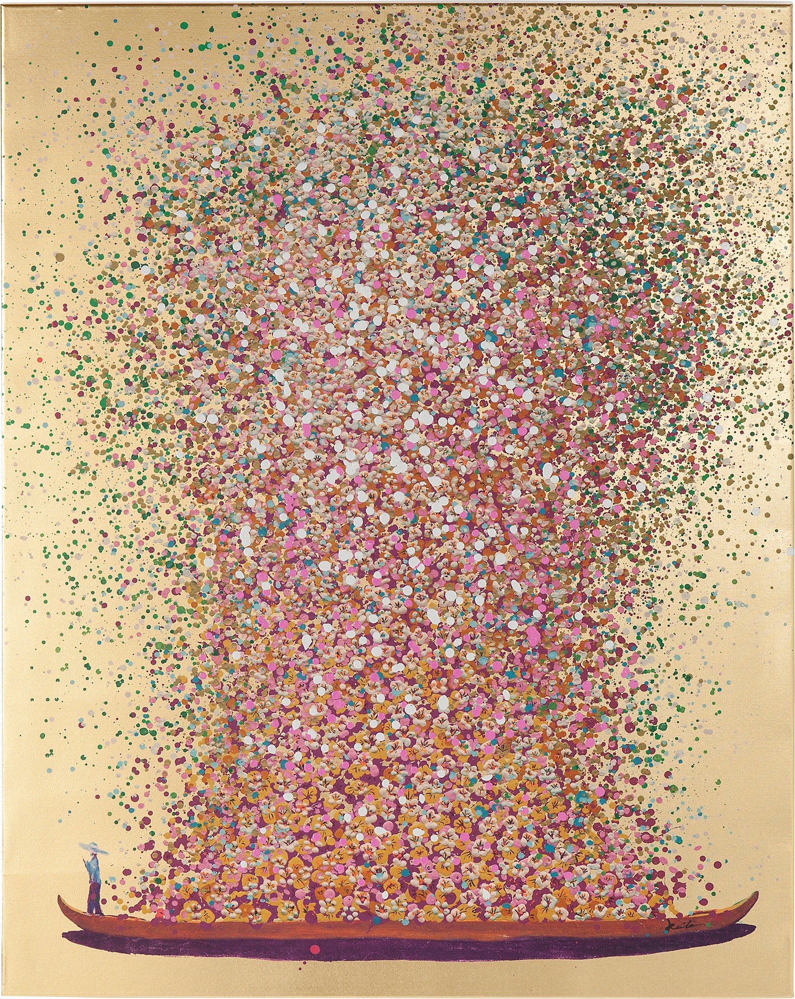 Kare - Canvas Picture Flower Boat Gold Pink 120x160cm