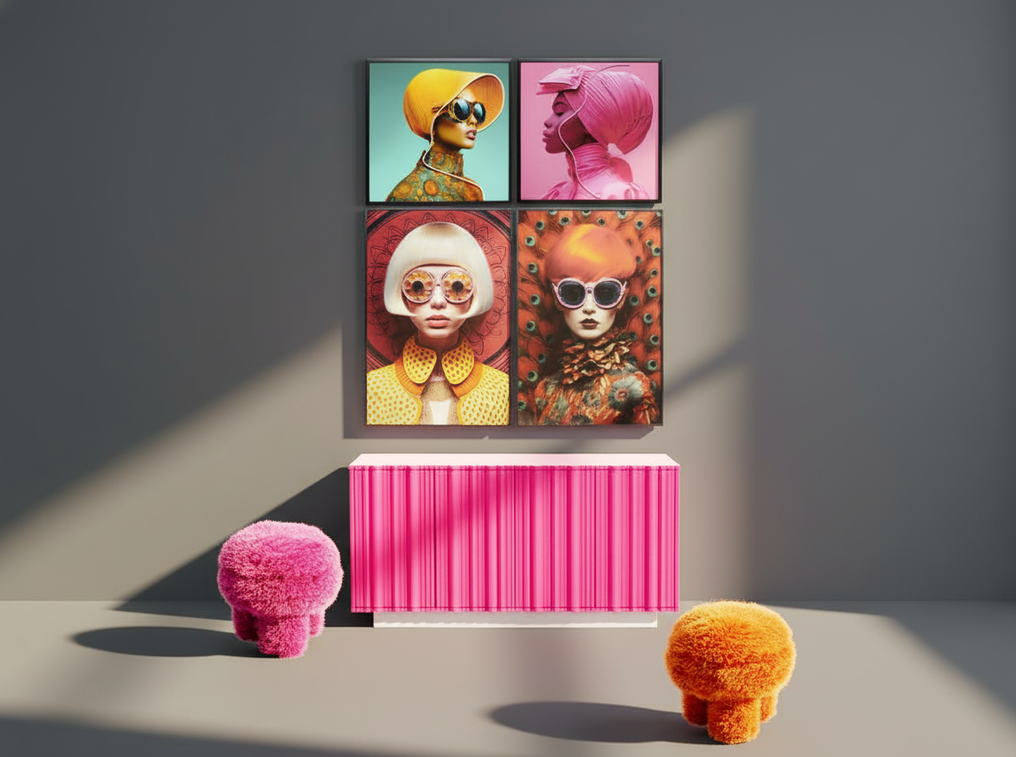 Kare - Framed Picture LED Fancy Red Lady 120x80cm