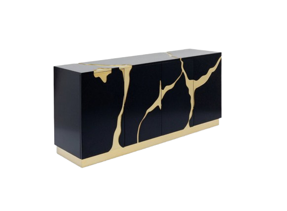 Kare - Sideboard Cracked Black Gold 165x80cm