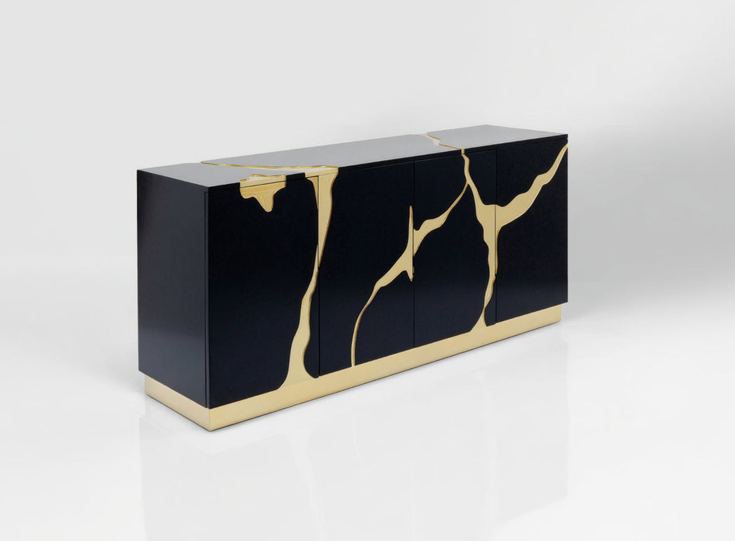 Kare - Sideboard Cracked Black Gold 165x80cm