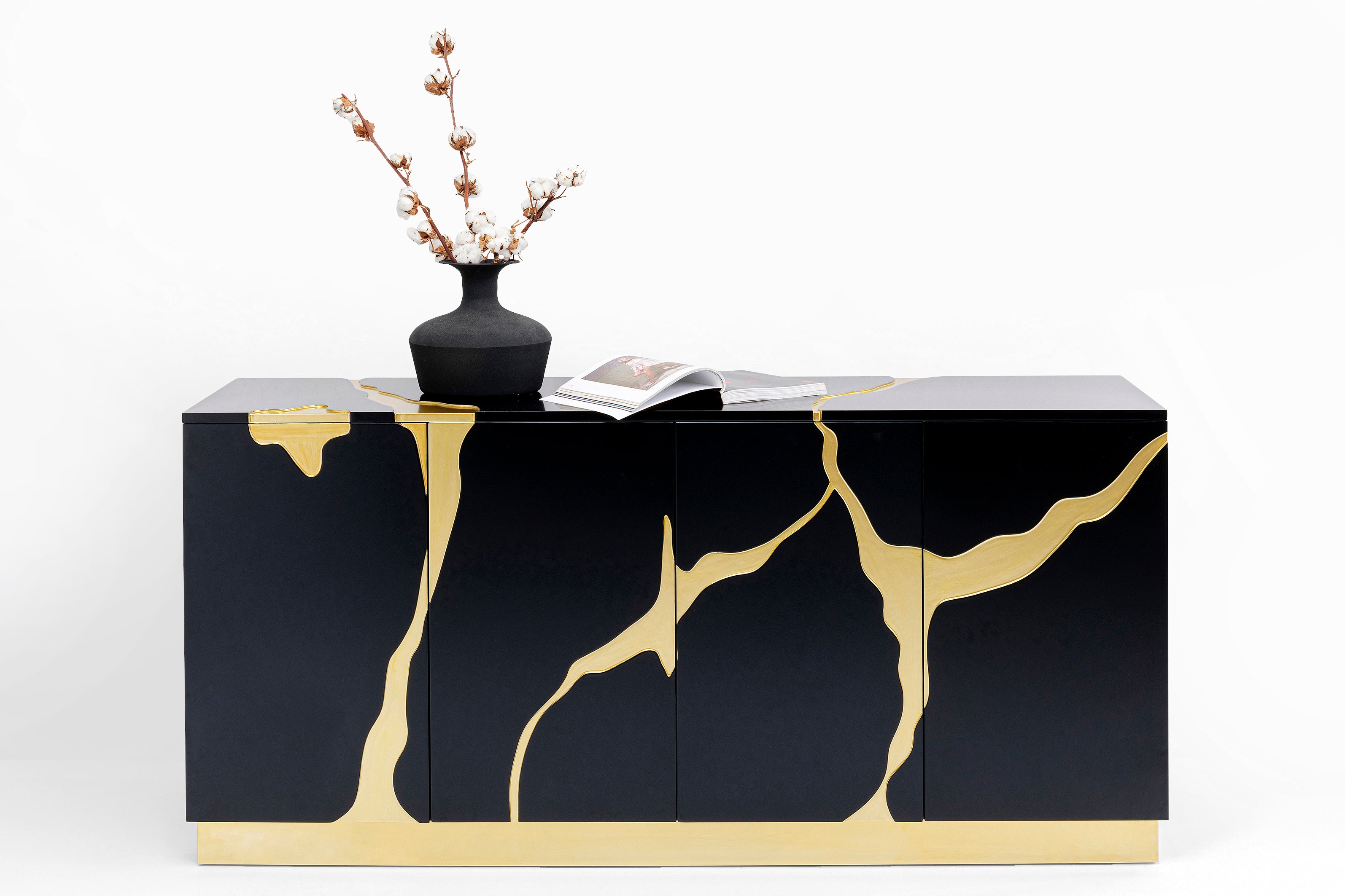 Kare - Sideboard Cracked Black Gold 165x80cm
