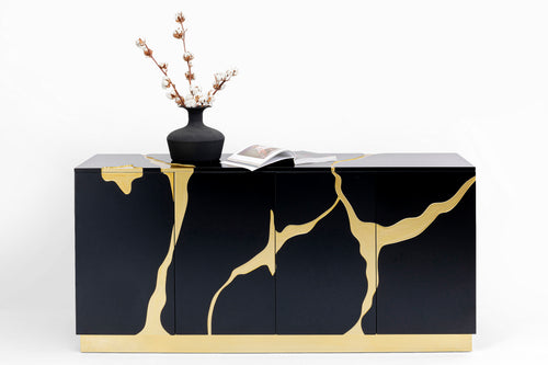 Kare - Sideboard Cracked Black Gold 165x80cm