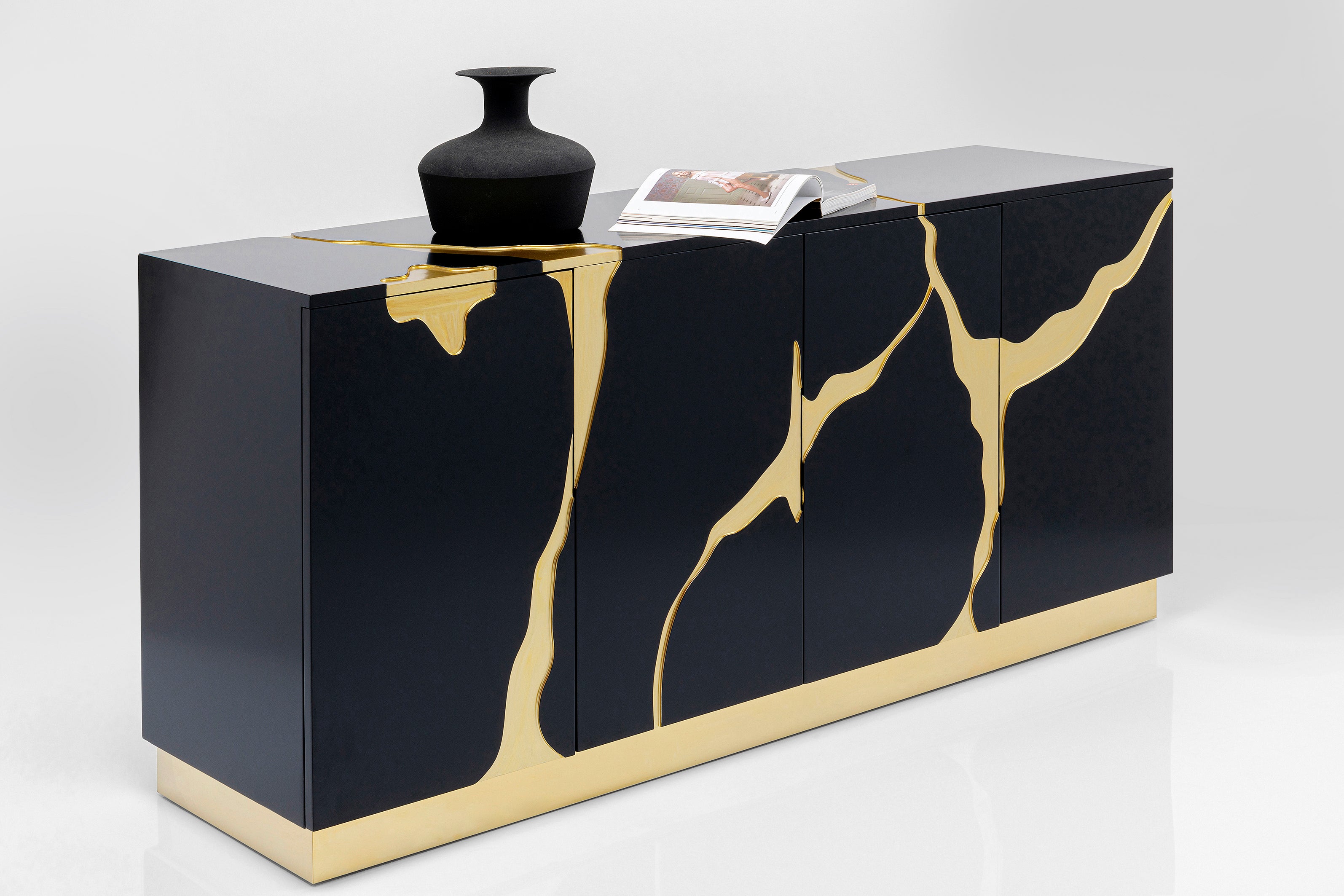 Kare - Sideboard Cracked Black Gold 165x80cm