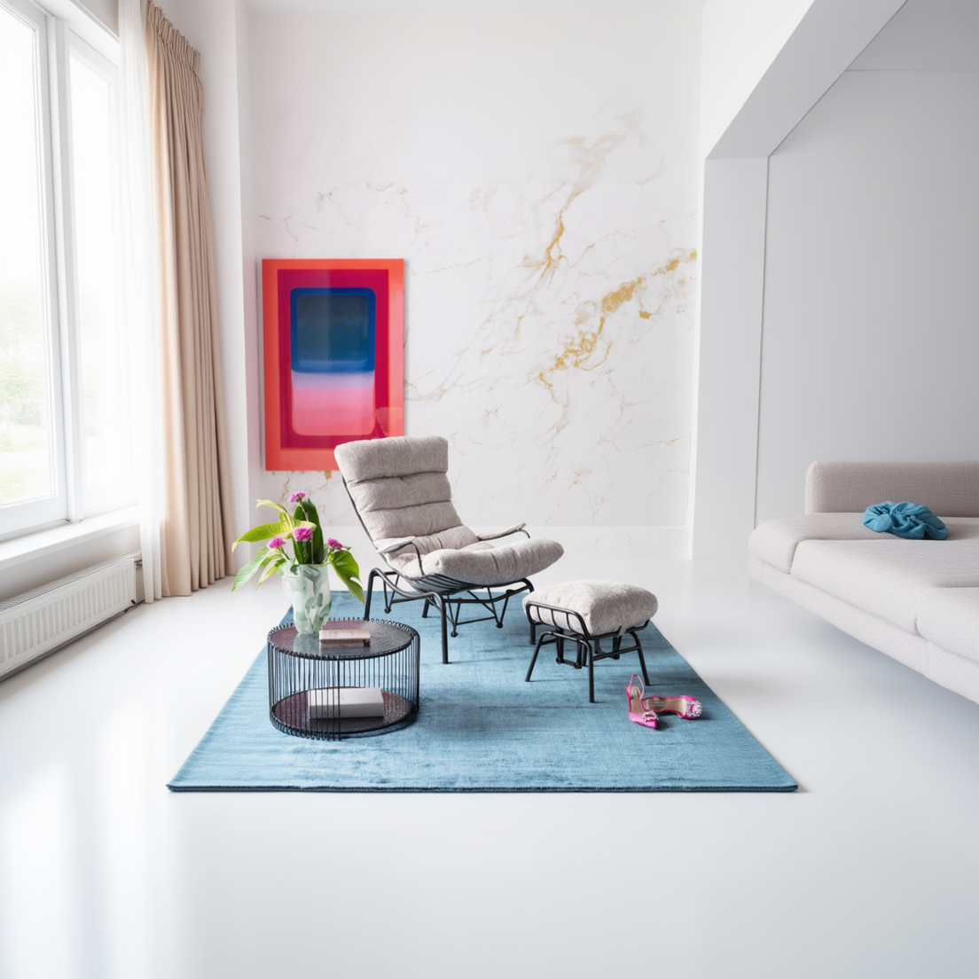 Kare - Armchair + Stool Vienna Swing Beige