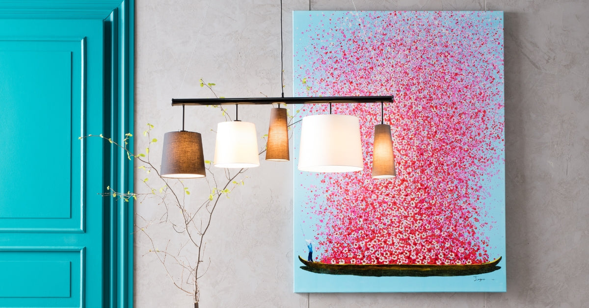 Kare - Canvas Picture Flower Boat Blue Pink 120x160cm