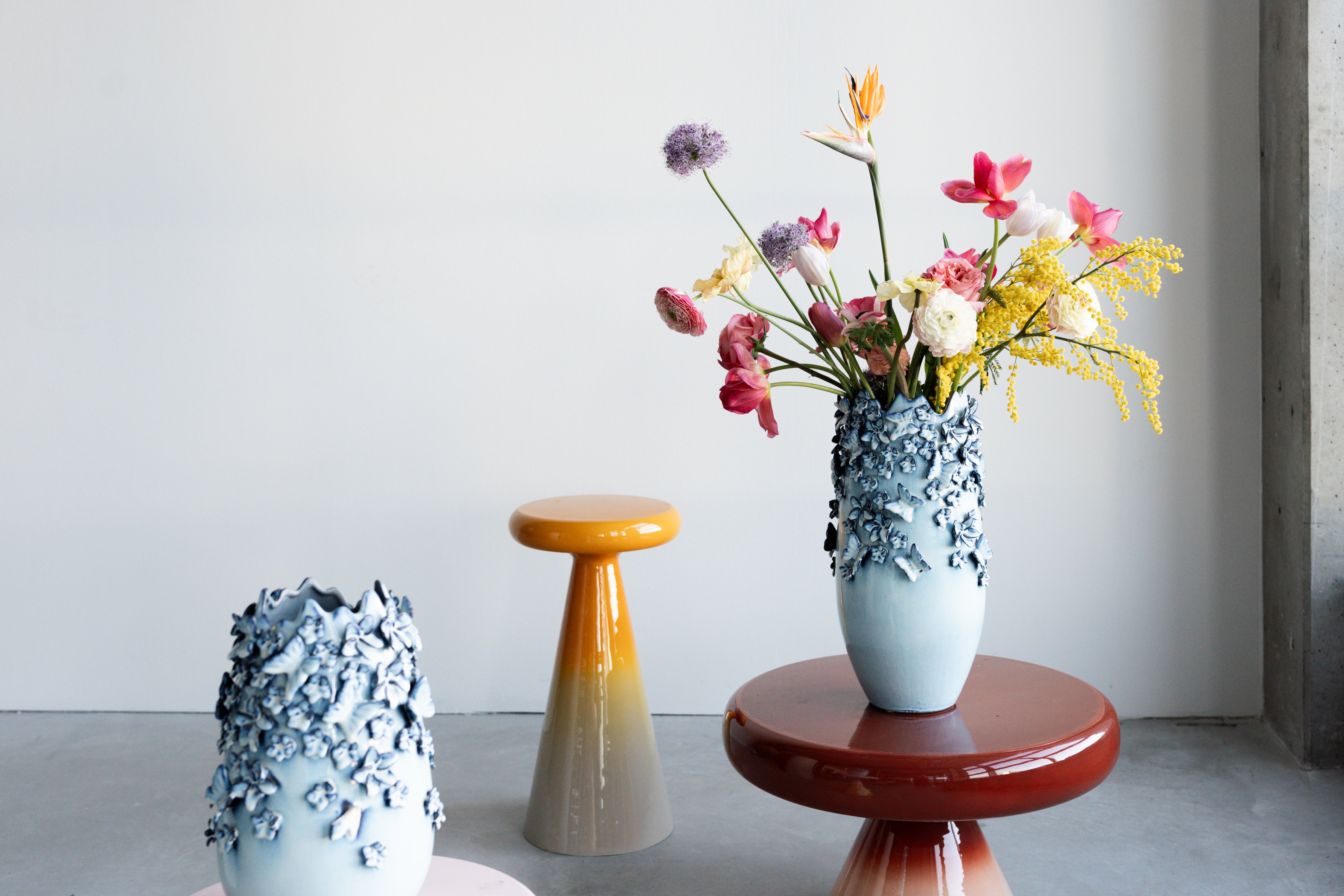 Kare - Vase Butterflies Lightblue 35cm